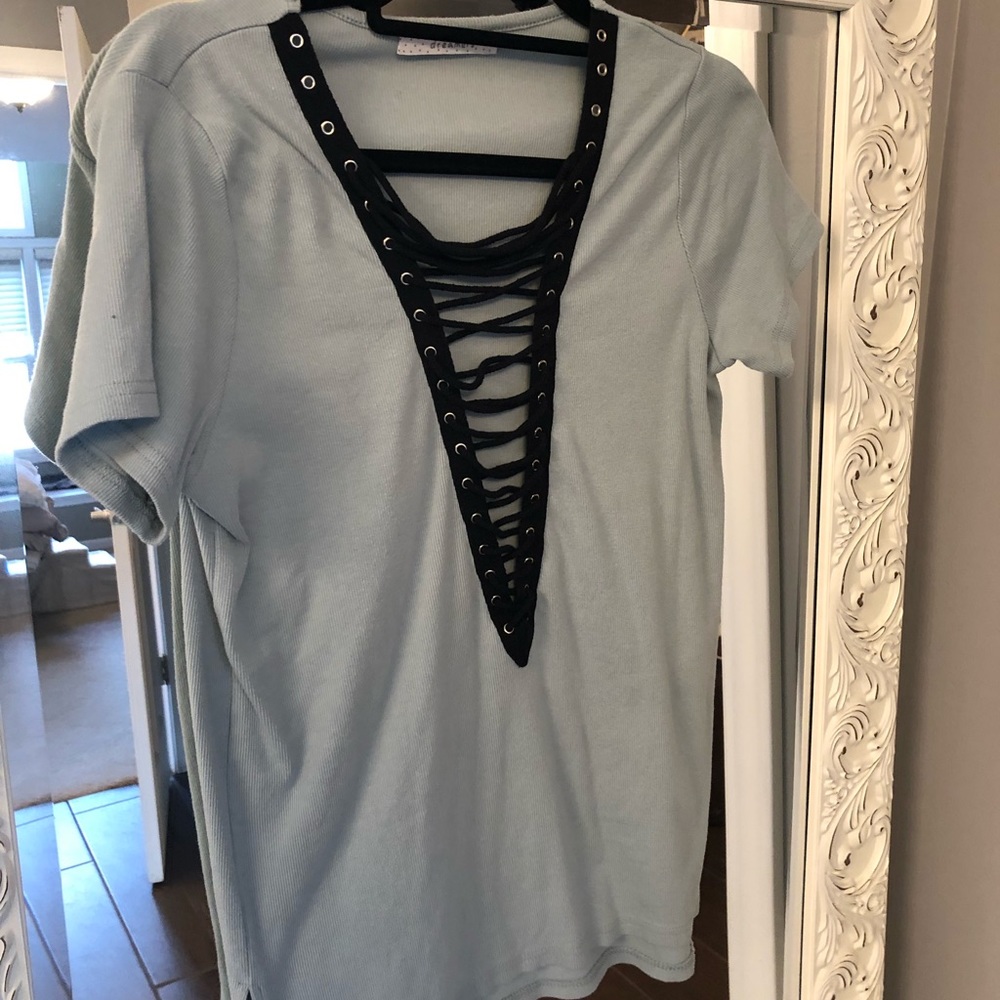 Light blue/teal lace up t-shirt